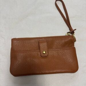 Lodis Brown Leather Wristlet Clutch